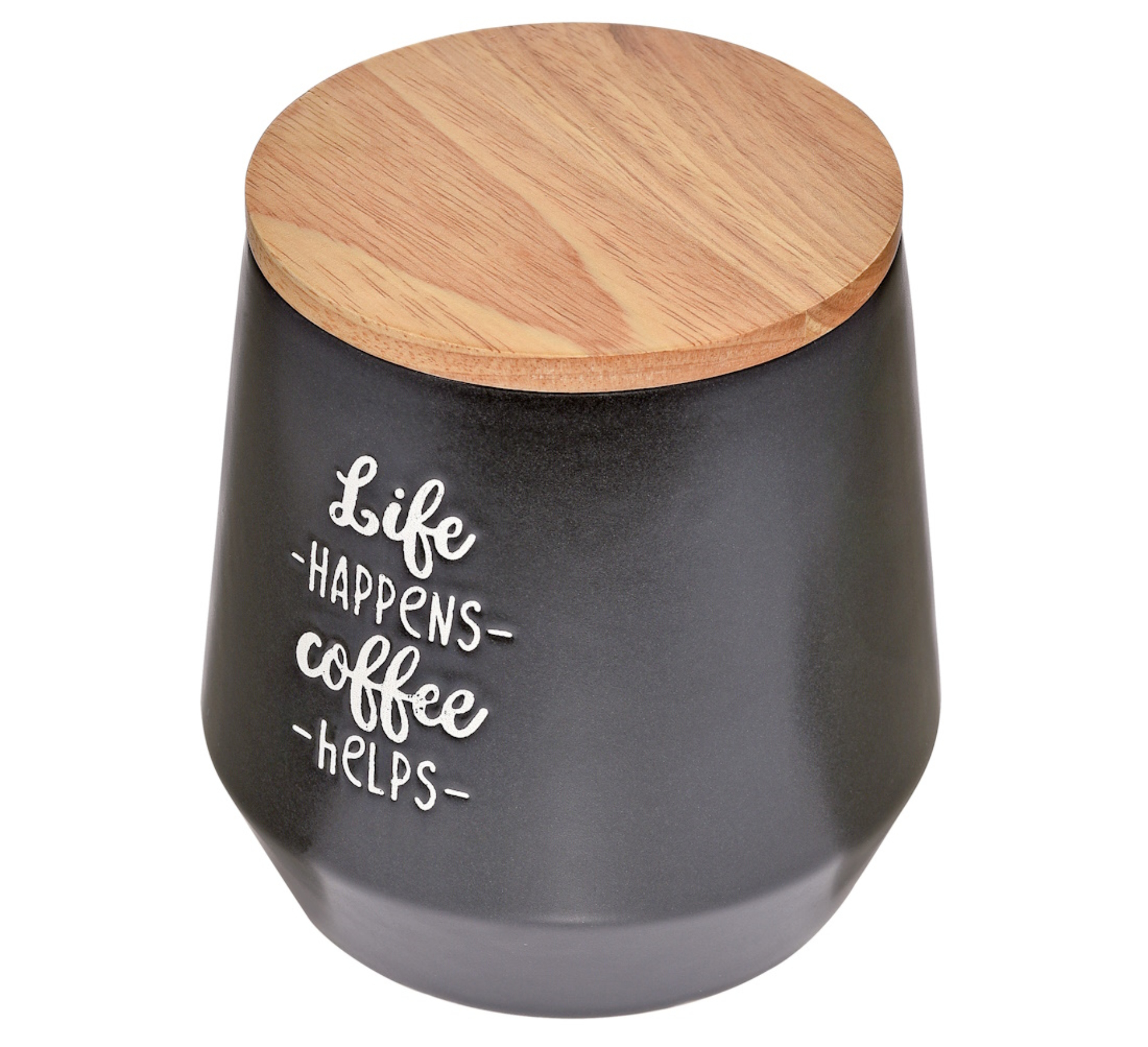 Cilio - Vorratsdose 1 L, schwarz matt, Keramik / Eichenholz