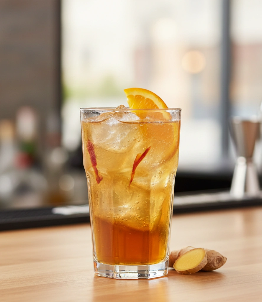 Cocktail mit Eiswürfeln Orangen und Ingwer im Cafe