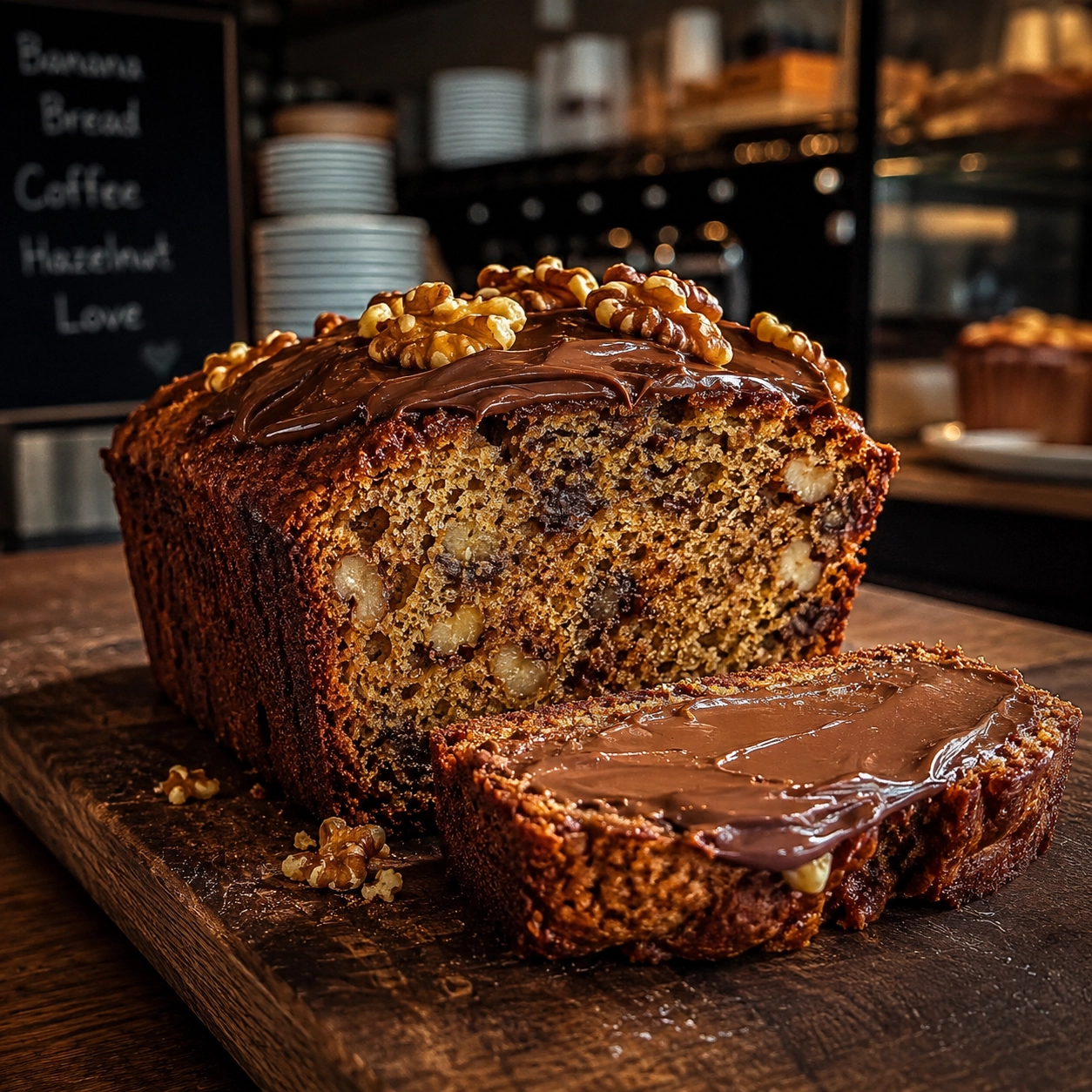 Saftiges Kaffee-Bananenbrot mit Foodness Haselnuss-Kakao-Creme, zubereitet mit Rowdy Kaffee Nr. 707