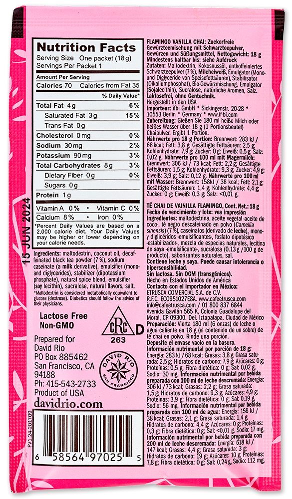 David Rio - Sachets - Flamingo Vanilla Chai (12 x18 g)