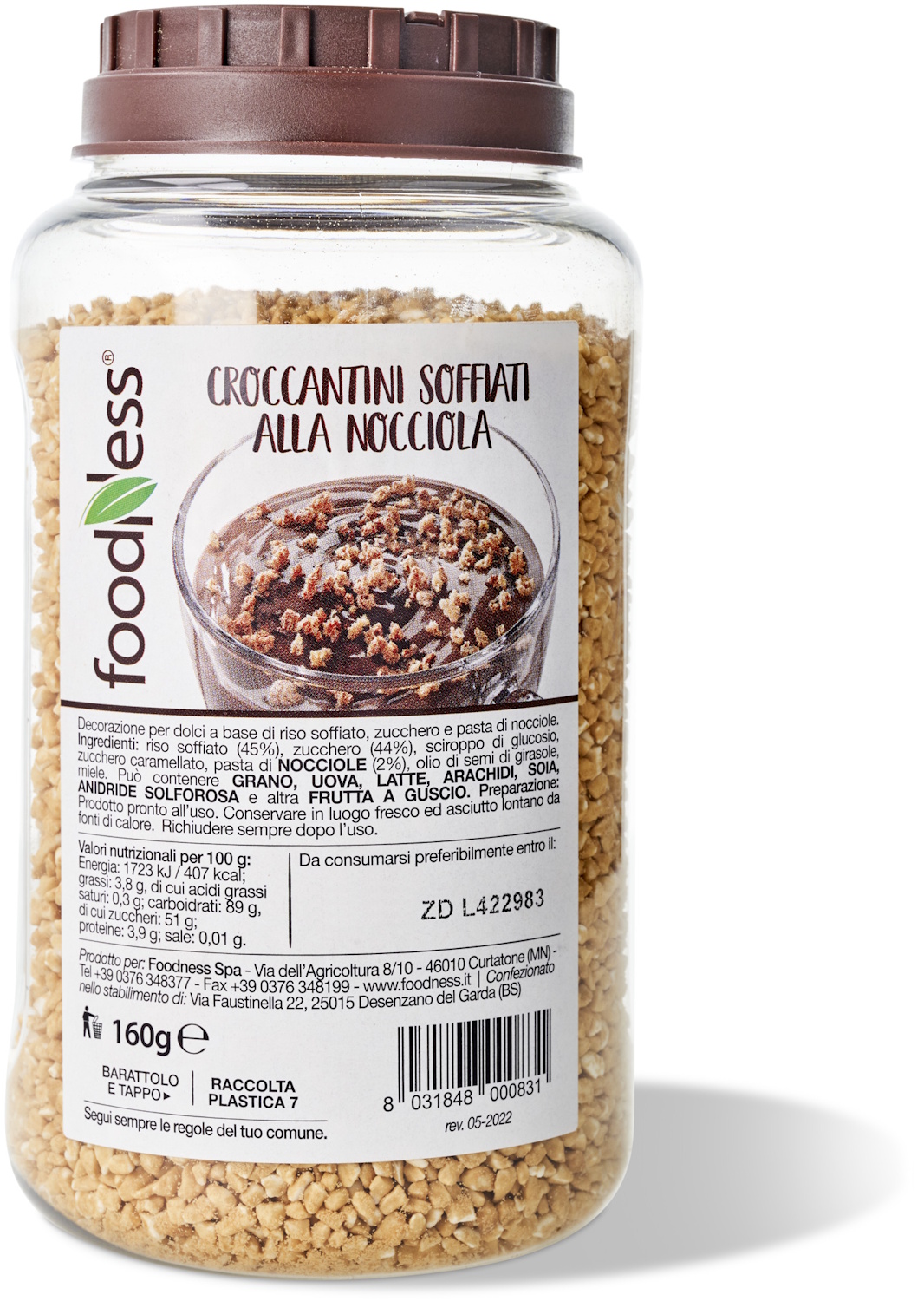 Foodness - Hazelnut Crispies 160 g als Topping für Eis & Desserts