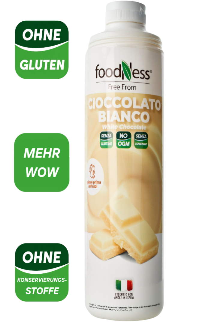 Foodness weißer Schokoladensauce mit weißer Schokolade und USPs