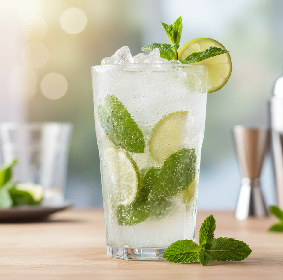 Cocktail mit Minze und Limette in hohem Glas