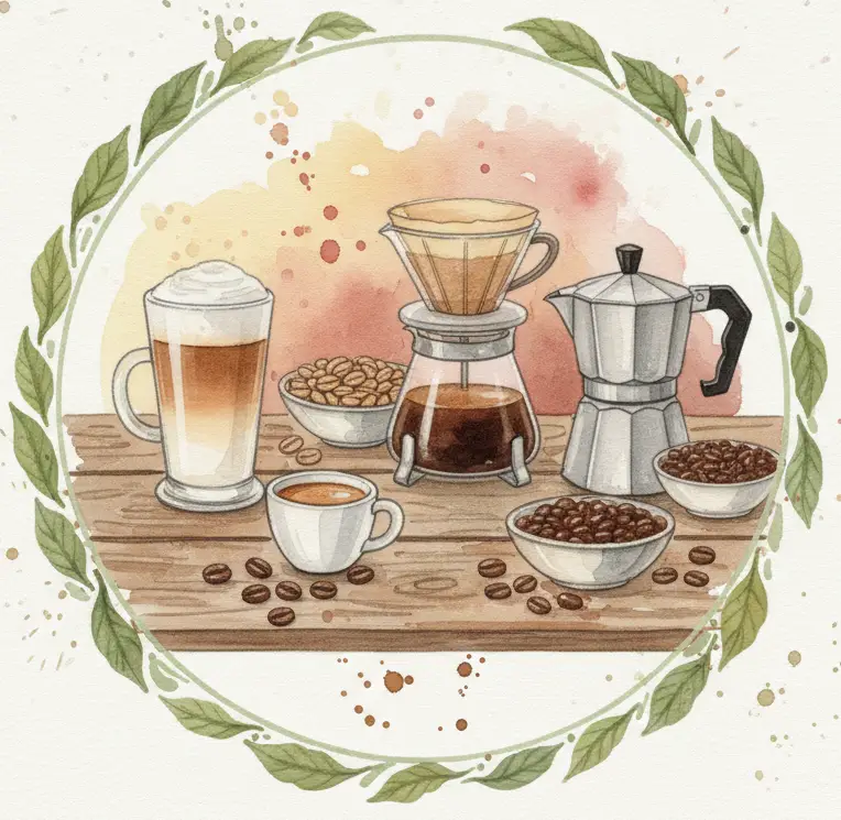 Aquarellstil Zeichnung Kaffeegetränke