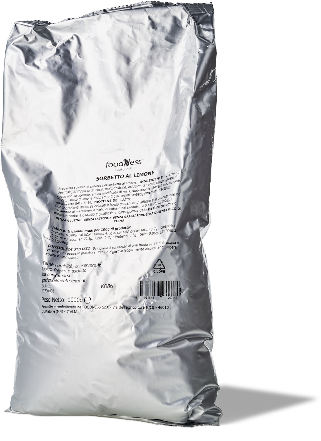 Foodness - Cream - Lemon Sorbet Pulver 1kg Verpackung