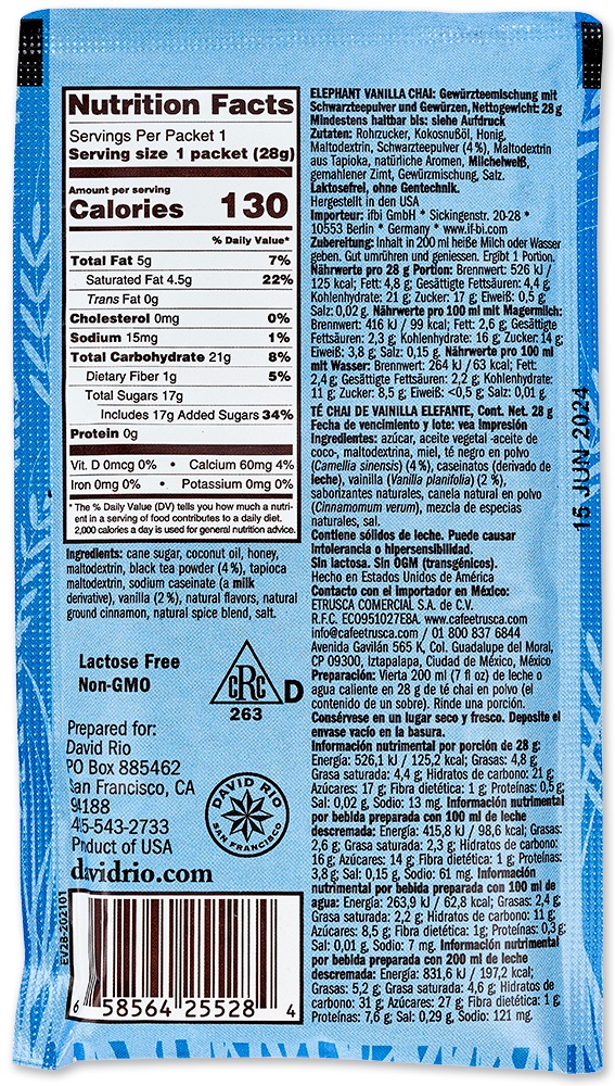 David Rio - Sachets - Elephant Vanilla Chai (12 x 28 g)