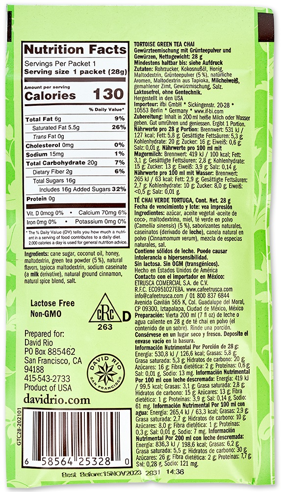 David Rio - Sachets - Tortoise Green Tea Chai (12 x 28 g)
