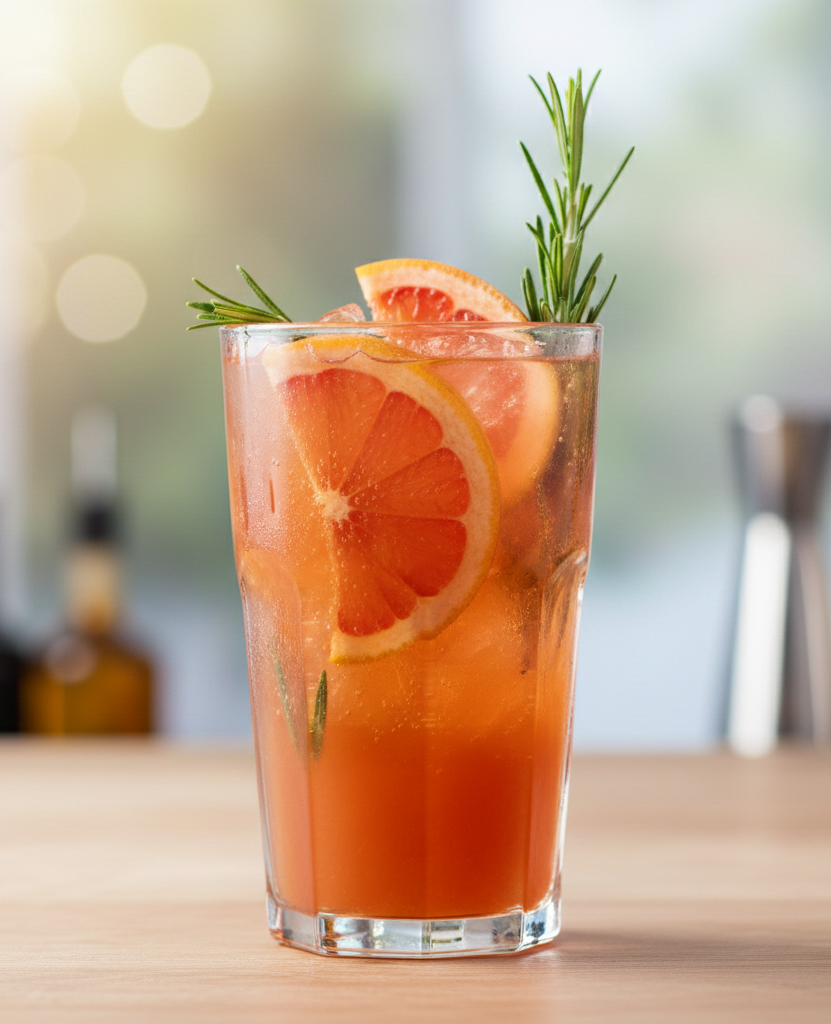 Cocktail mit Grapefruit und Rosemarin