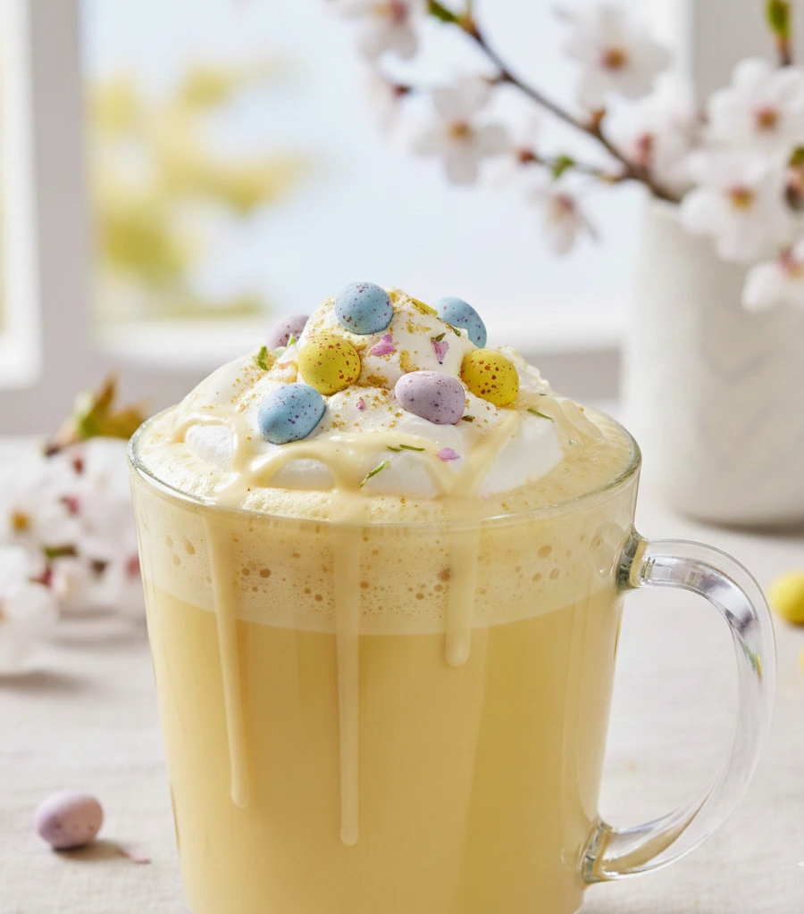 Osterzauber – Goldene Milch Latte mit weißer Schokolade