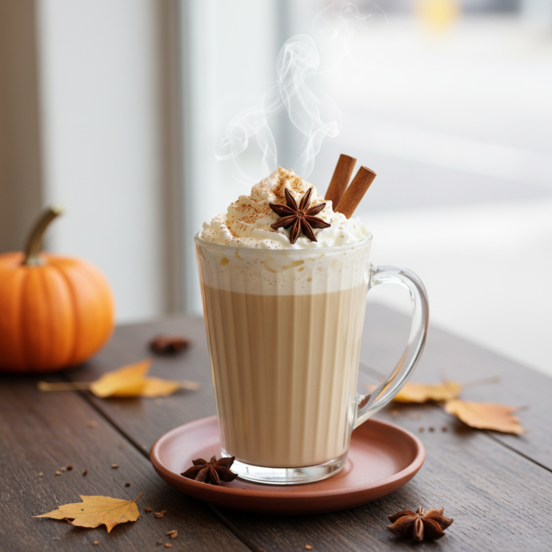 Pumpkin Chai im Cafe am fenster
