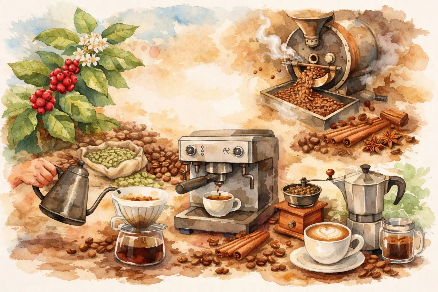Aquarellbild mit kaffee thema