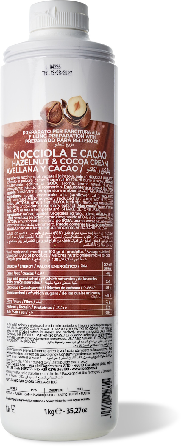 Foodness - Hazelnut & Cocoa Cream 1 kg Haselnuss-Kakao-Creme für Waffeln & Crêpe