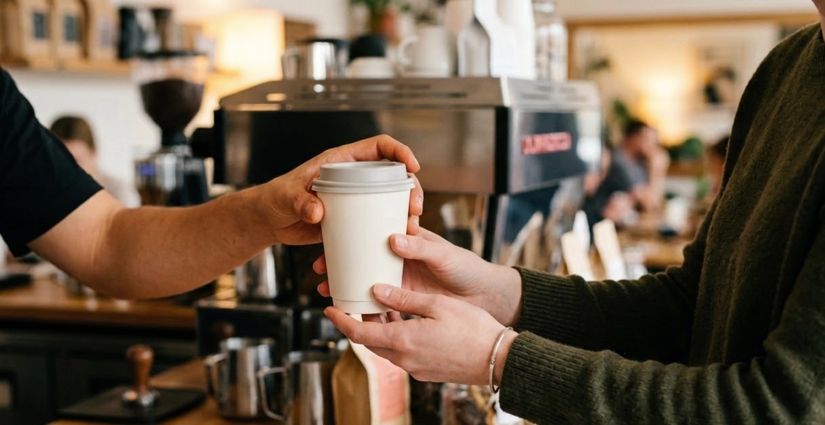 Kunde bestellt Kaffee to go