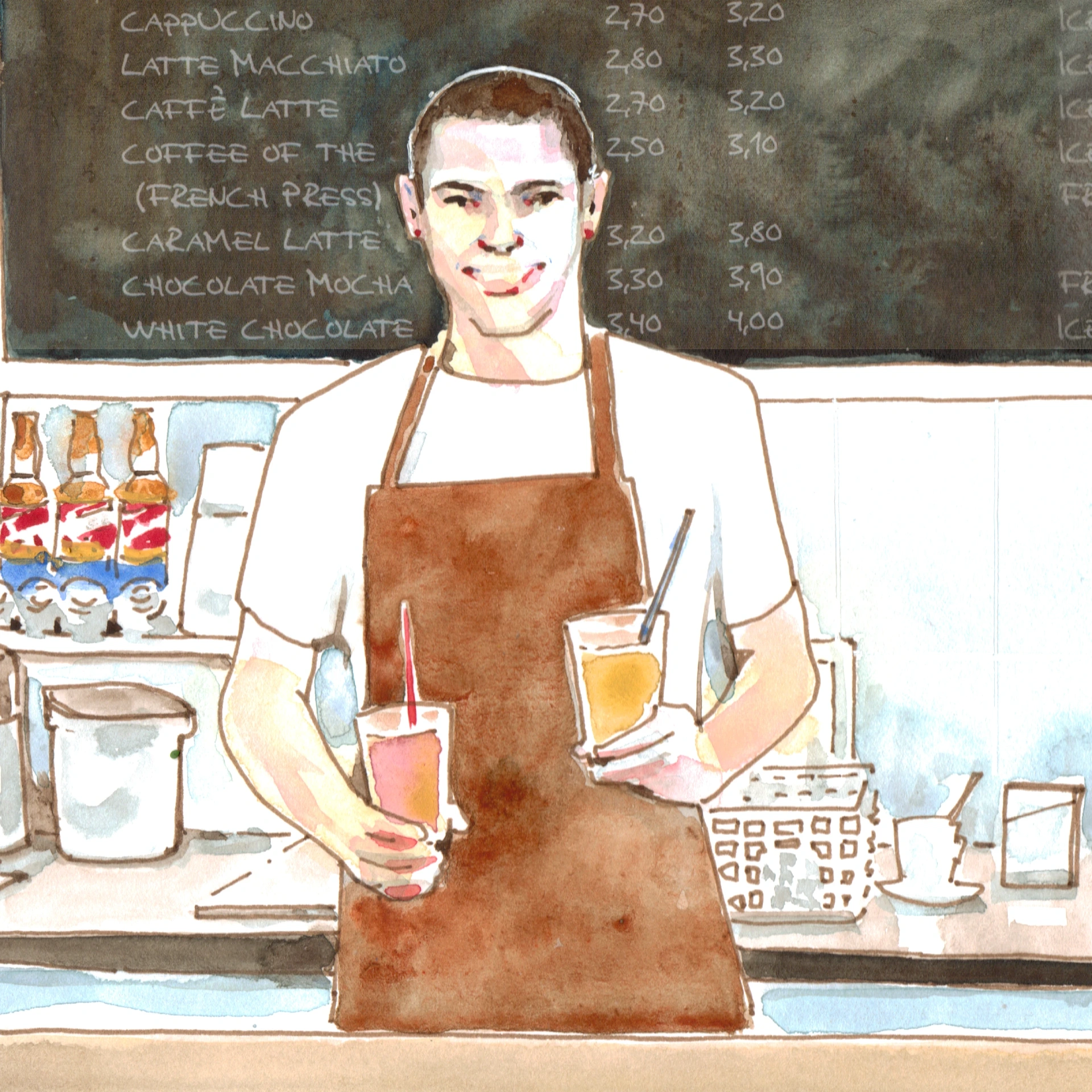 Barista der Smoothies serviert