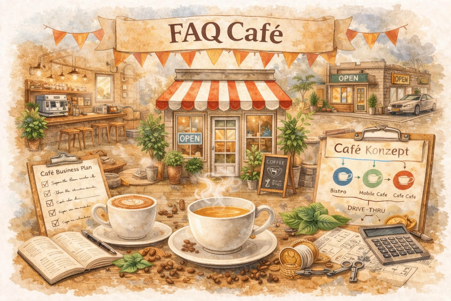 Skizzen Aquarell FAQ Cafe