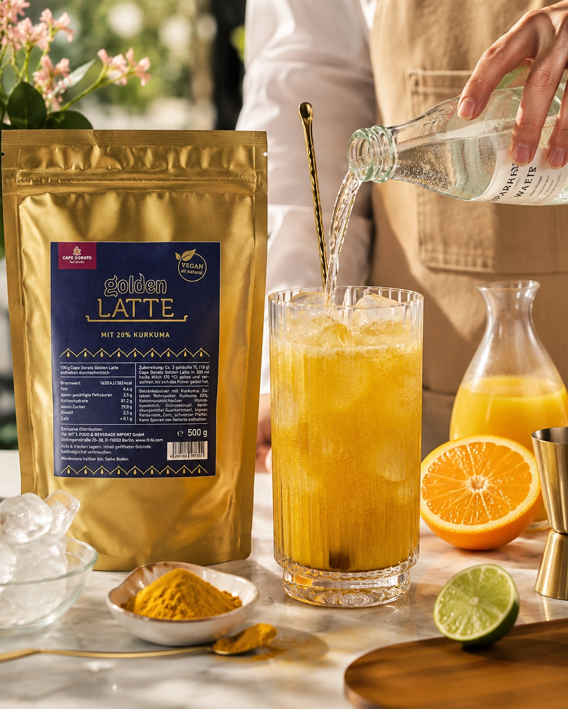 Golden Hour Spritz – spritziger Golden Latte Aperitif ohne Alkohol