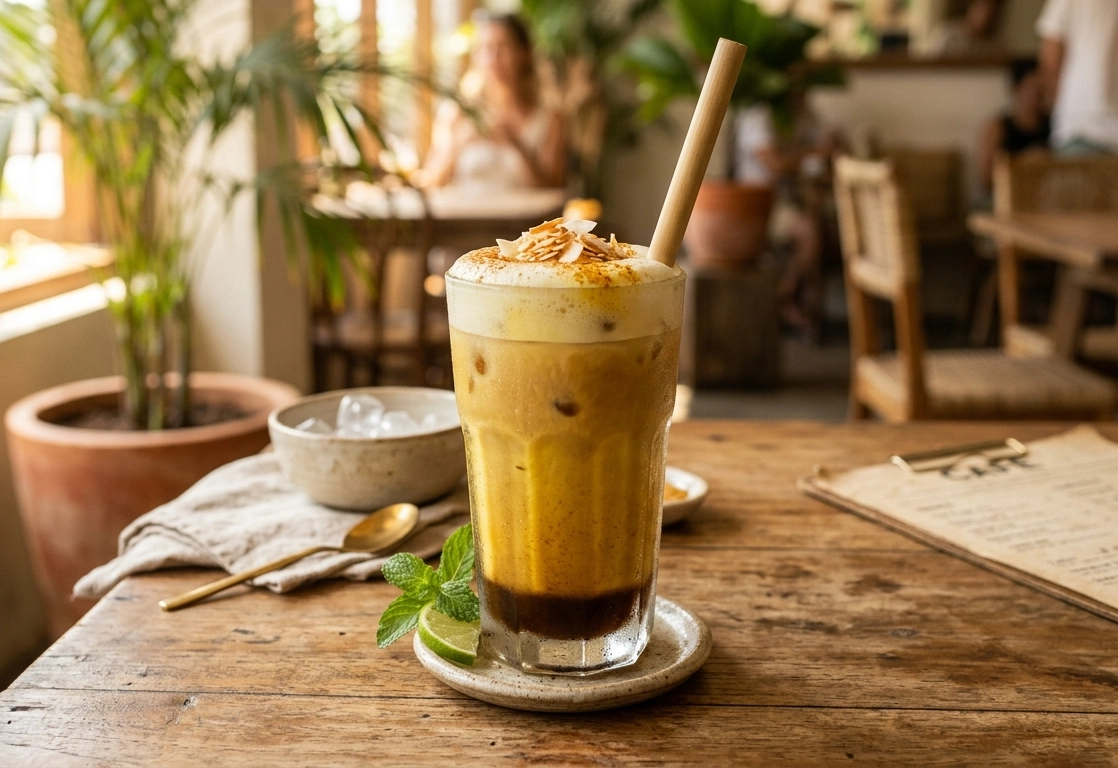 Golden Coconut Iced Latte – cremig-tropischer Sommer-Latte (mit Espresso)