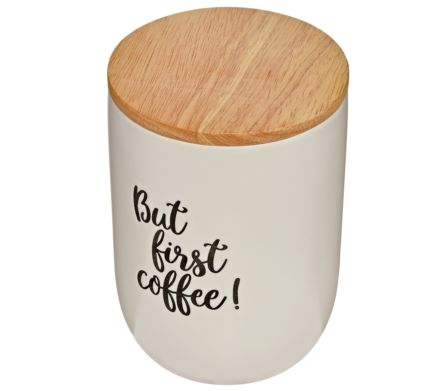 Cilio - Vorratsdose 1 L, creme-weiß, Keramik / Eichenholz