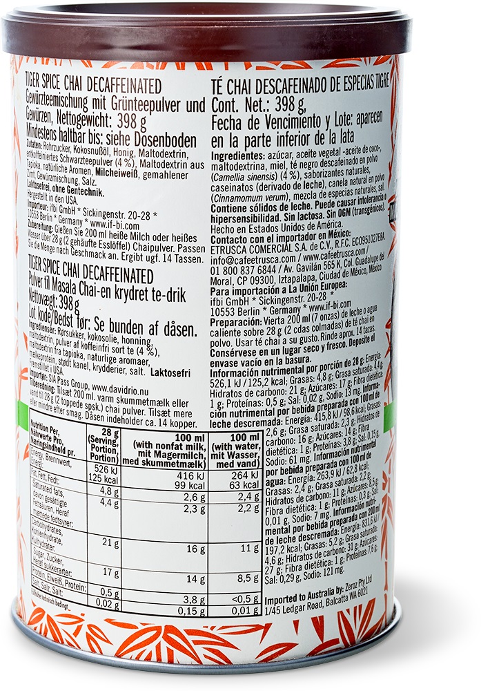 David Rio - Einzelhandel - Tiger Spice Decaf Chai (398 g)
