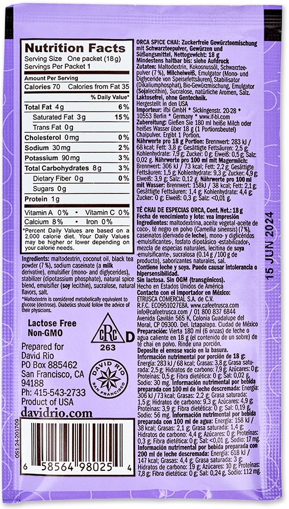 David Rio - Sachets - Orca Spice Chai (12  x 18 g)