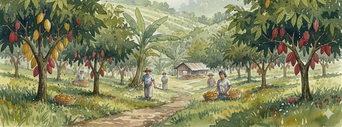 Aquarellstil Kakao Plantage