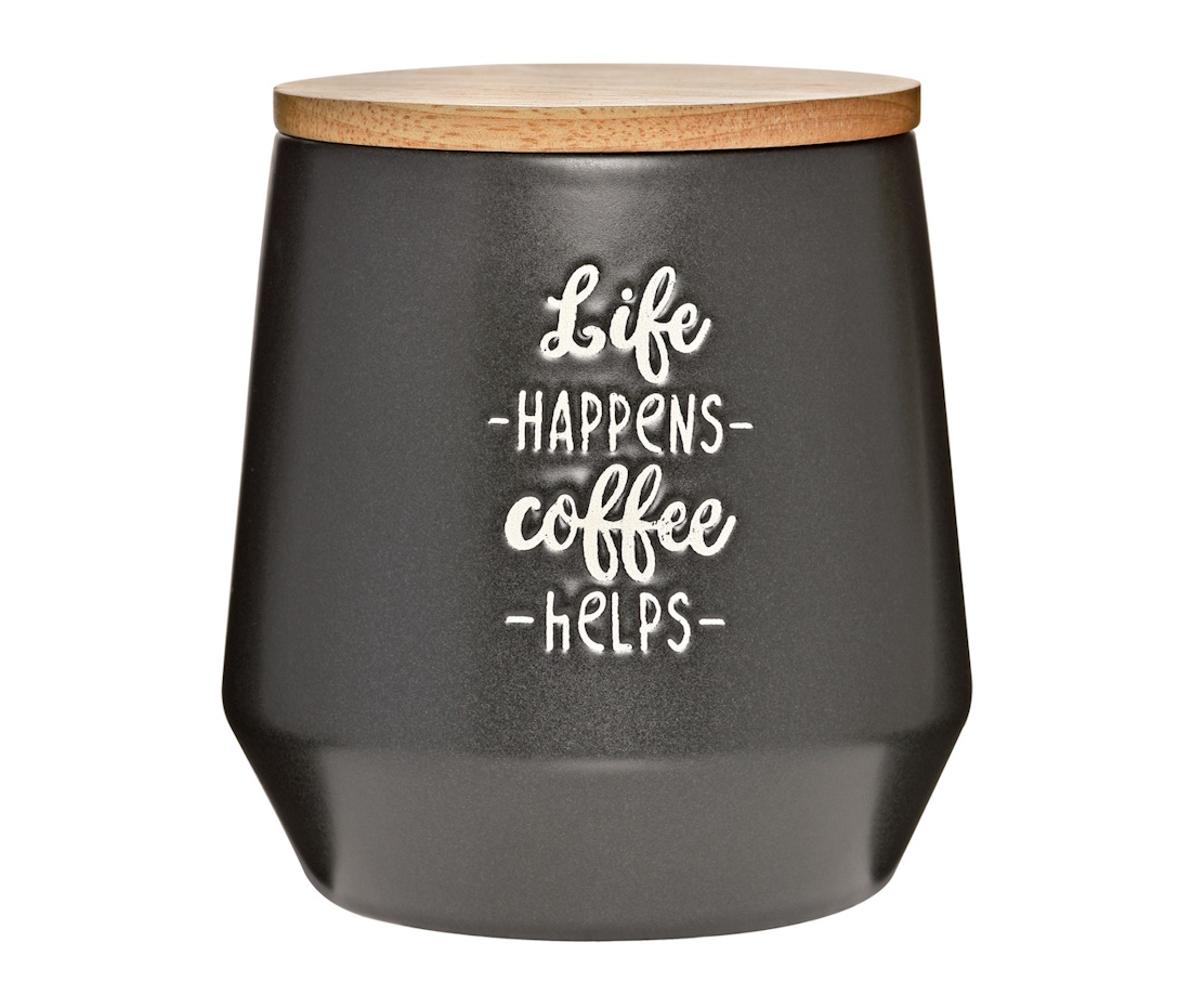 Cilio - Vorratsdose 0,5 L, schwarz matt, Keramik / Eichenholz