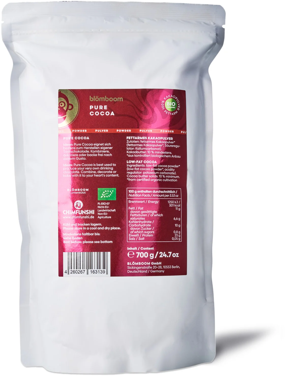 Blömboom - Metalldose + Refillbeutel und Magnet "Pure Cocoa BIO 0,7kg"