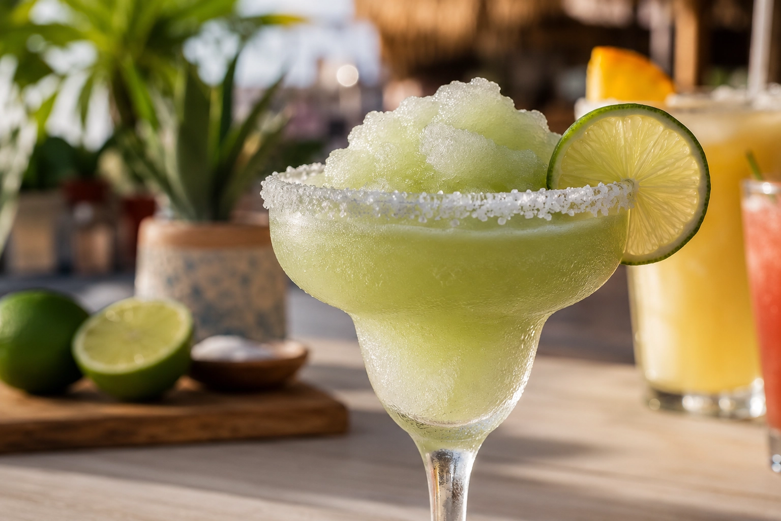Hugo Spritz Slush Mocktail im sommerlichen Café