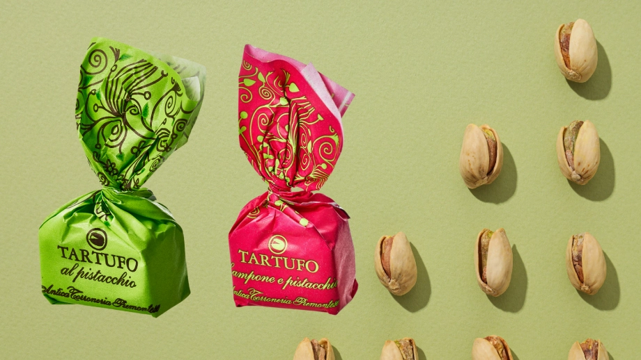 Pistazienpralinen im Sortiment von Rowdy Brands mit Pistaziennüssen