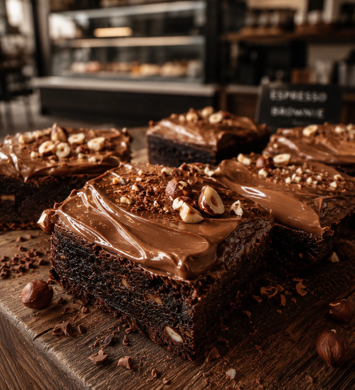 Saftige Espresso-Brownies mit Foodness Haselnuss-Kakao-Creme, zubereitet mit Rowdy Kaffee