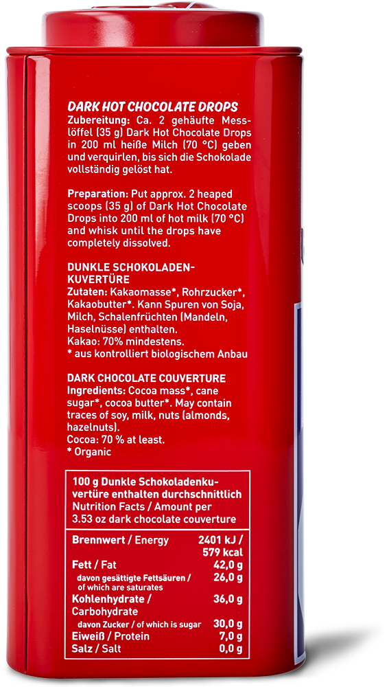 Blömboom - Einzelhandel Metall - Dark Hot Chocolate Drops Bio (6 x 200 g)