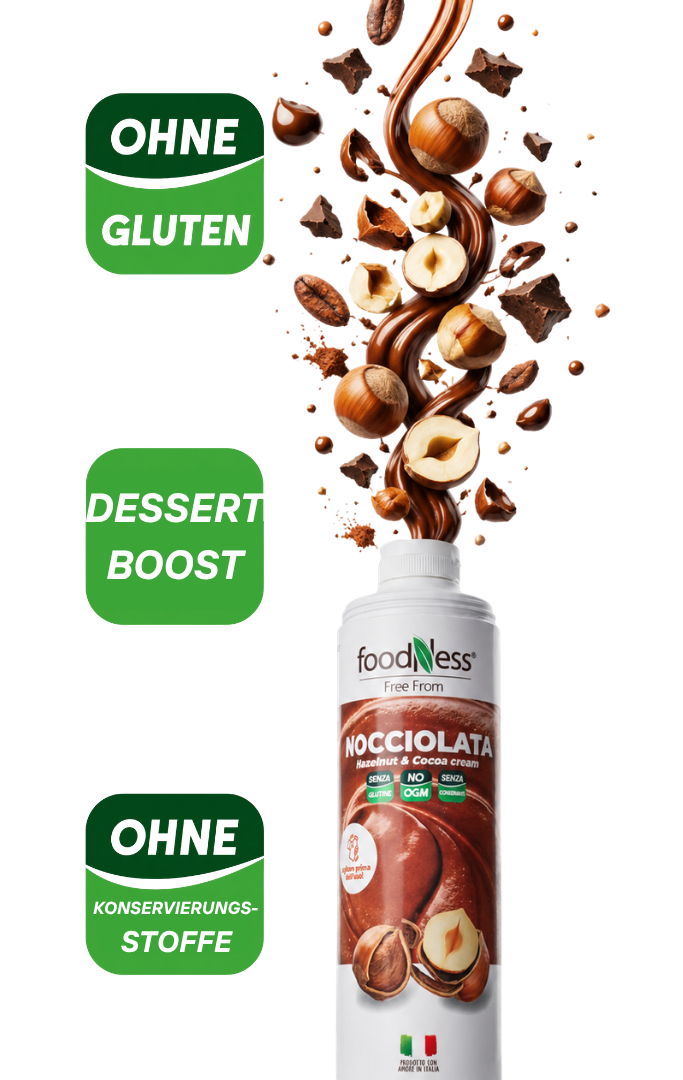 Foodness Haselnuss Sauce mit Schokolade, Haselnüssen und USPs