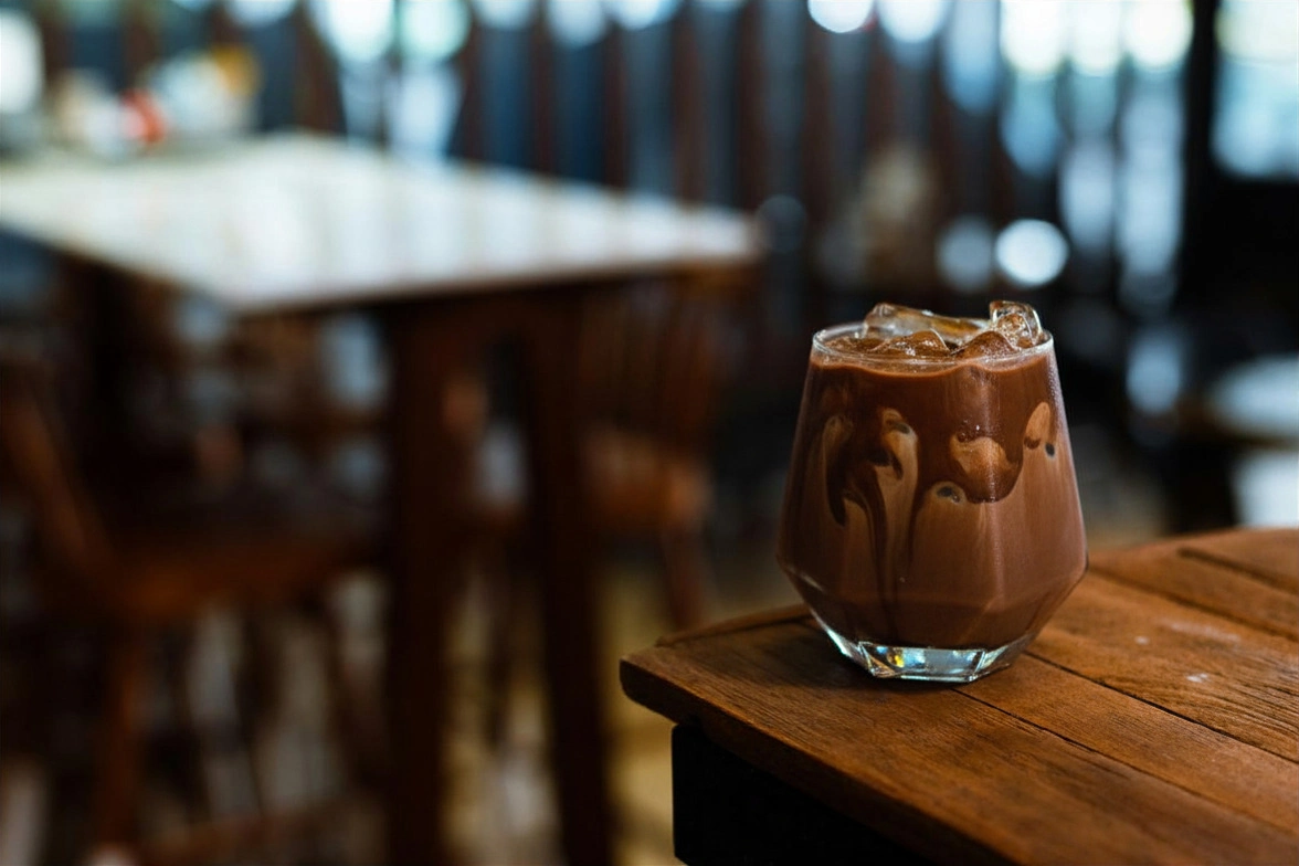 Schokoladen Getränk mit Schokoladensauce im Glas